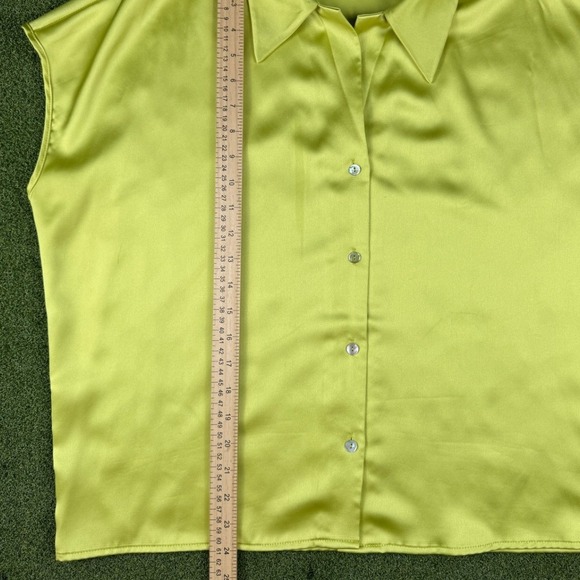 Rachel Zoe Satin Sleeveless Button Front Blouse Lime Green Womens XL Top - Picture 6 of 7